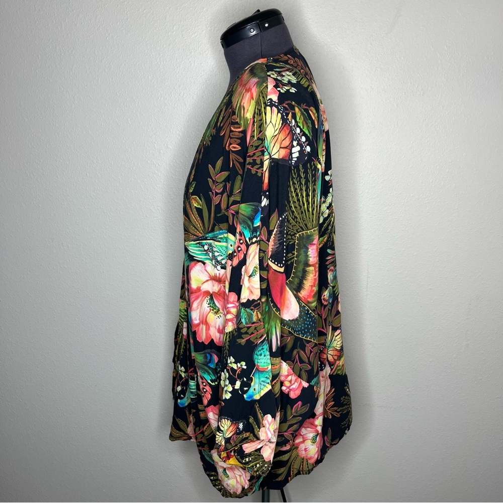 Farm Rio Floral Garden Reversible Open Front Kimono Animal Print Boho Topper - Picture 4 of 16